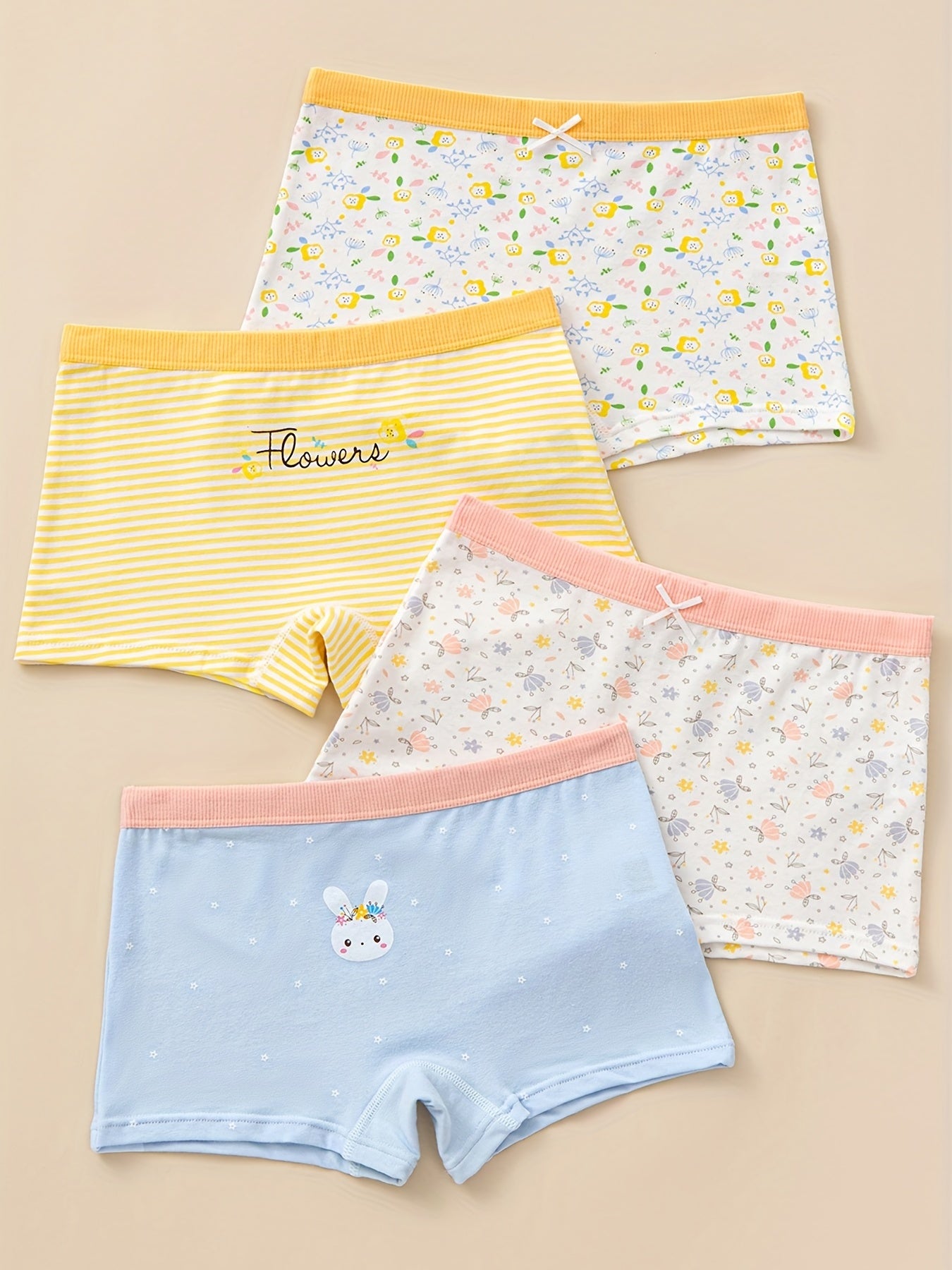4pcs Girl's Cotton Boxer Briefs Elastic Waist Shorts Soft Underwear