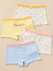 4pcs Girl's Cotton Boxer Briefs Elastic Waist Shorts Soft Underwear