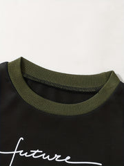 Boys 2pcs Block Sweatshirt & Sweatpants Set for Spring Fall