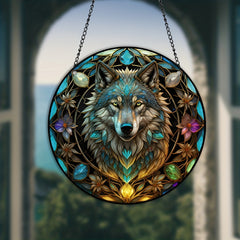 3D Wolf Stained Glass Window Hanging Art Pendant - Halloween Christmas Gift