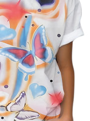 Girls Boys Butterfly & Heart Graphic T-shirt Summer Sports