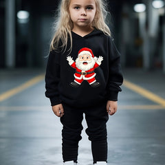Santa Print 2pcs Girls Hoodies Jogger Pants Set Spring Fall Christmas Gift
