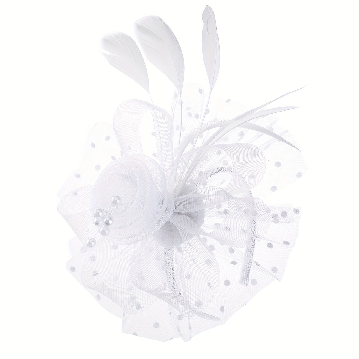 Flower Faux Feather Headband Mesh Hair Band Tea Party Horse Race Derby Hat Acces