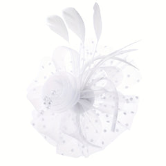 Flower Faux Feather Headband Mesh Hair Band Tea Party Horse Race Derby Hat Acces