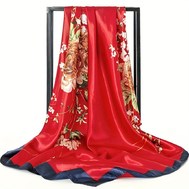 Vintage Floral Print Square Scarf Classic Satin Bandana Shawl Silk Head Wraps