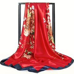 Vintage Floral Print Square Scarf Classic Satin Bandana Shawl Silk Head Wraps