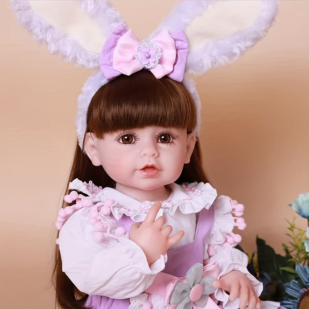 22 Inch Reborn Baby Girl Doll Soft Silicone Vinyl Girl Doll With Long Hair