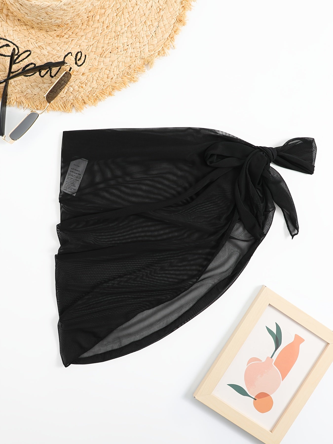 Mesh Cover Up Wrap Tie Front Sheer Plain