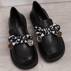 Women's Bowknot Platform Shoes Slip On Loafers British Shoes