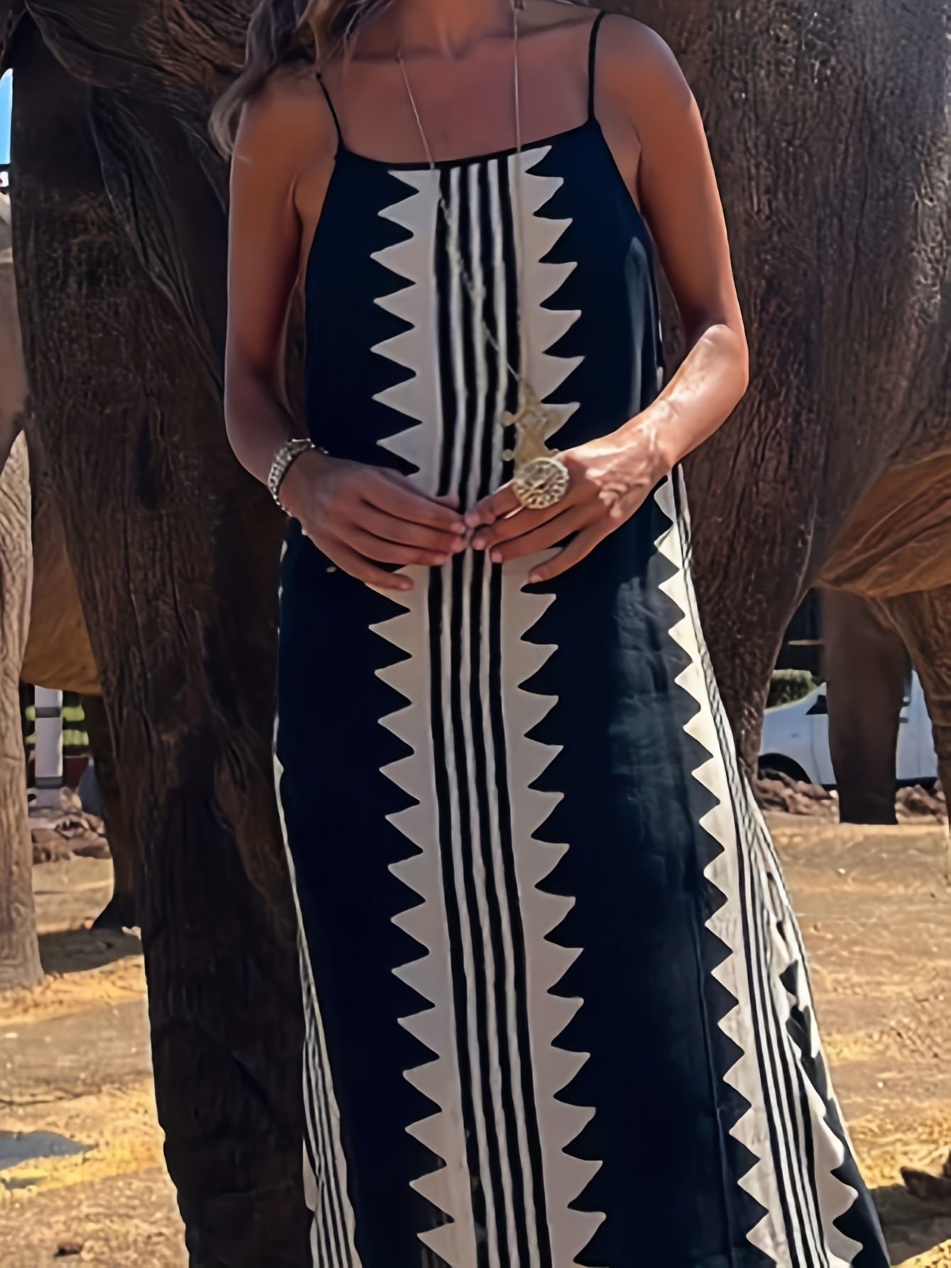 Plus Size Geometric Print Backless Cami Dress