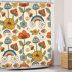 Mushroom Shower Curtain With 12 Hooks Waterproof Durable Bath Curtain