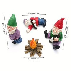 4pcs Gnome Figurines Fairy Garden Dwarf Resin Statue Micro Landscape Decor