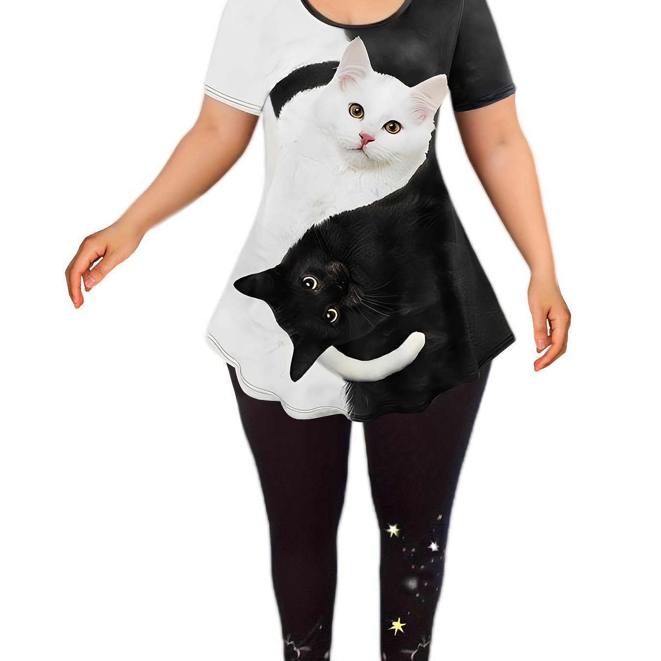 Women's Plus Cat Print Tee & Leggings Set