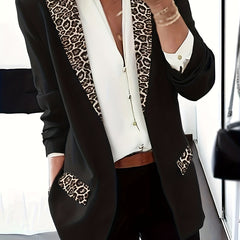 Leopard Print Long Sleeve Lapel Collar Blazer