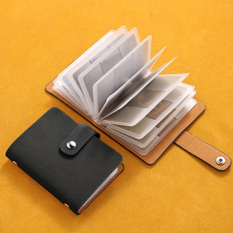 Stylish Large Capacity Matte Leather Card Holder - 24 Slots