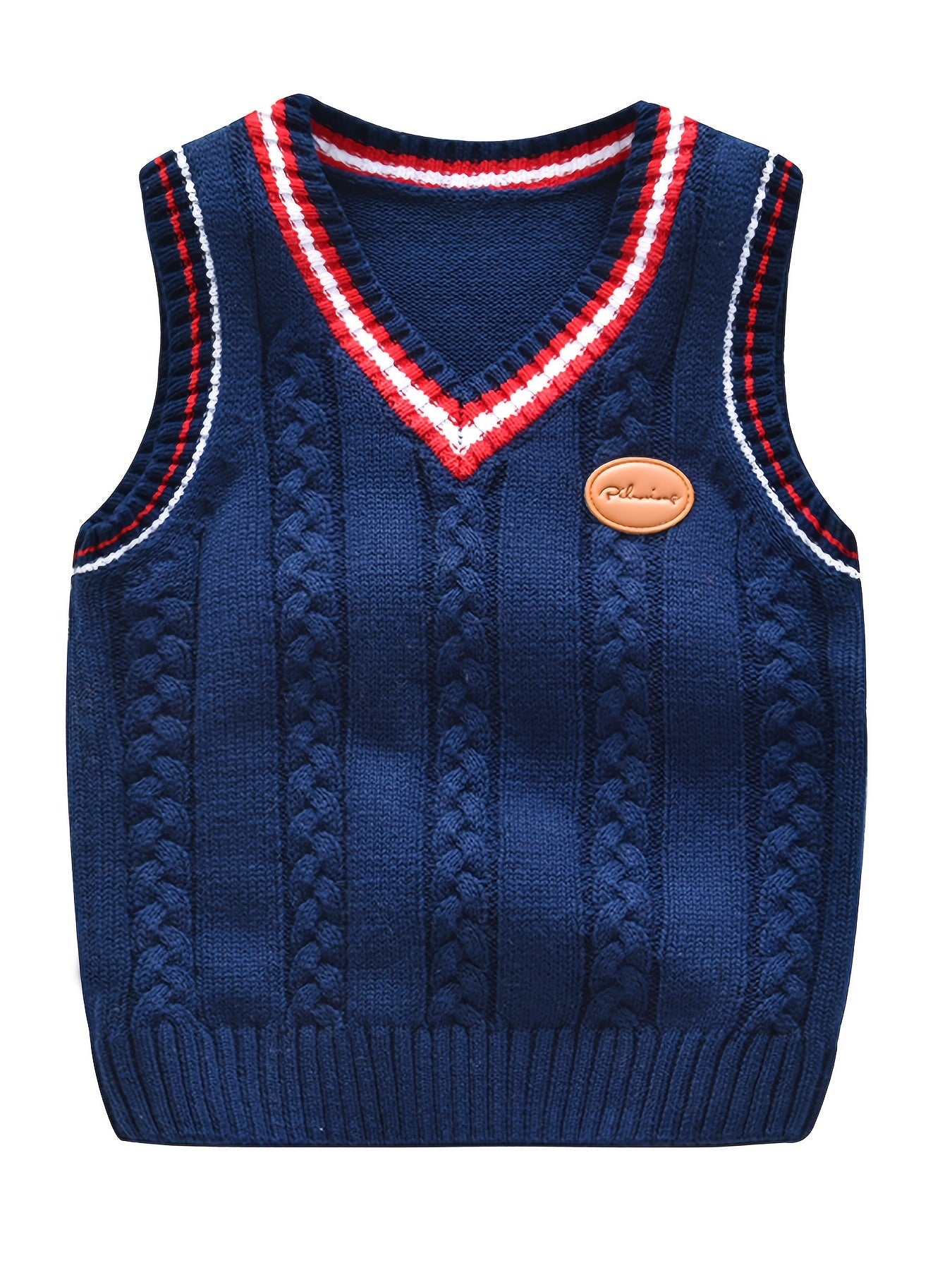 Boys V Neck Cable Knit Vest Sleeveless Pullover Sweater Top
