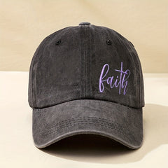 Purple Faith Embroidery Baseball Cap Unisex Washed Distressed Sun Hat