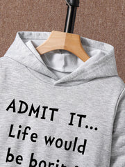 Boys Hoodie & Sweatpants 2pcs LIFE WOULD BE BORING Print Casual Kids Clothes