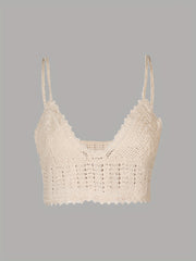 Hollow Out Cami V Neck Crochet Cover Up Top Women's Swimwear