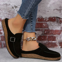Retro Buckle Suede Slippers Casual Flat Clogs