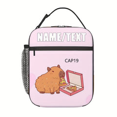 Personalized Capybara & Pizza Lunch Bag with Custom Text