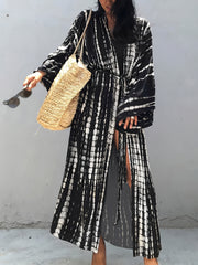 Tie Dye Batwing Sleeve Beach Cover Up With Belt