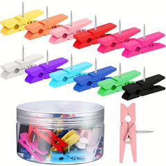 60pcs Wooden Push Pins and Clips for Cork Boards Bulletin Boards Crafts Art Phot