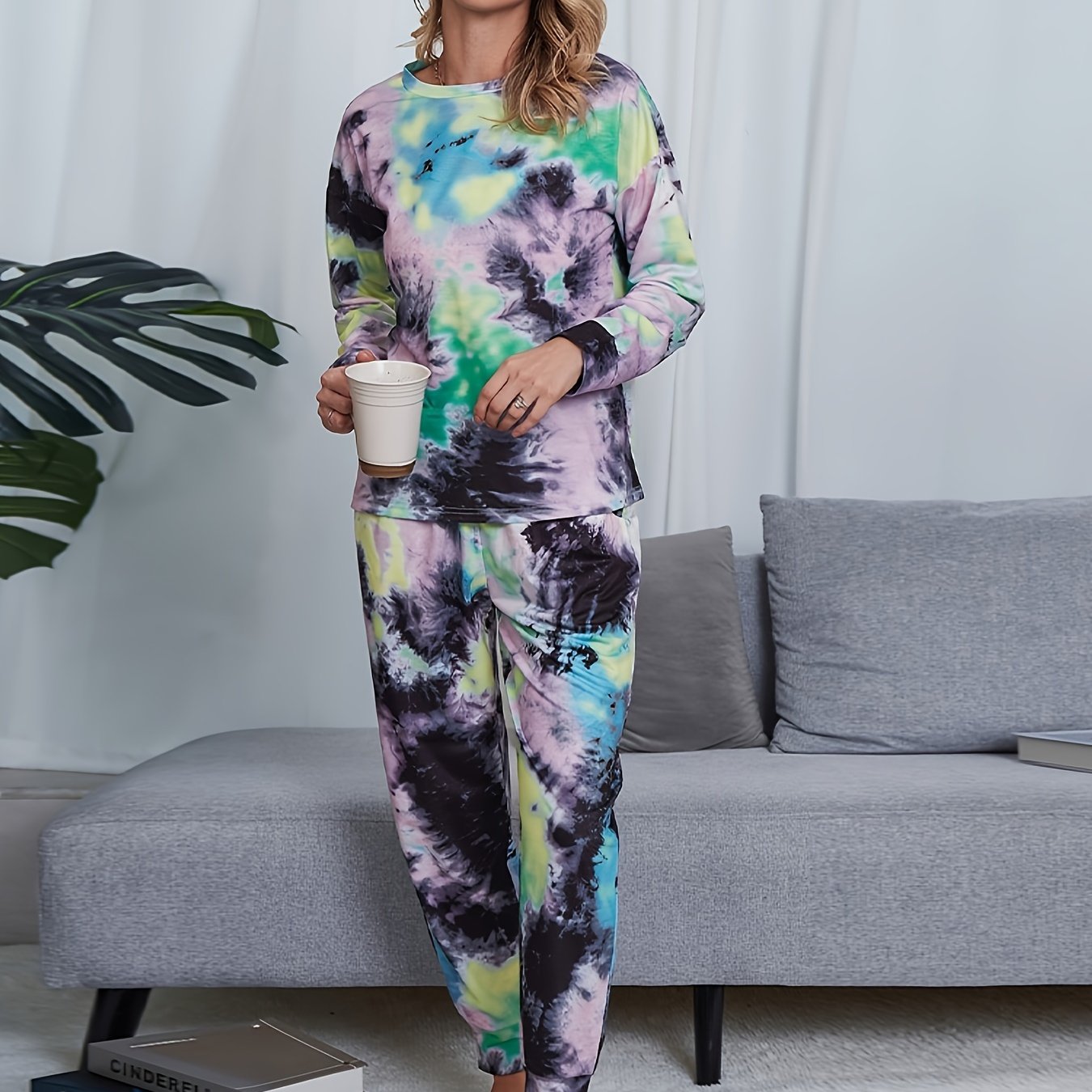 Tie Dye Lounge Set Crew Neck Top & Pants