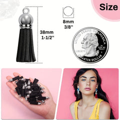 50pcs Leather Tassel Keychain Charms with Jump Rings for DIY Jewelry Making
