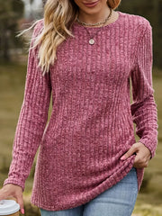 Casual Sweater Solid Ribbed Long Sleeve Round Neck