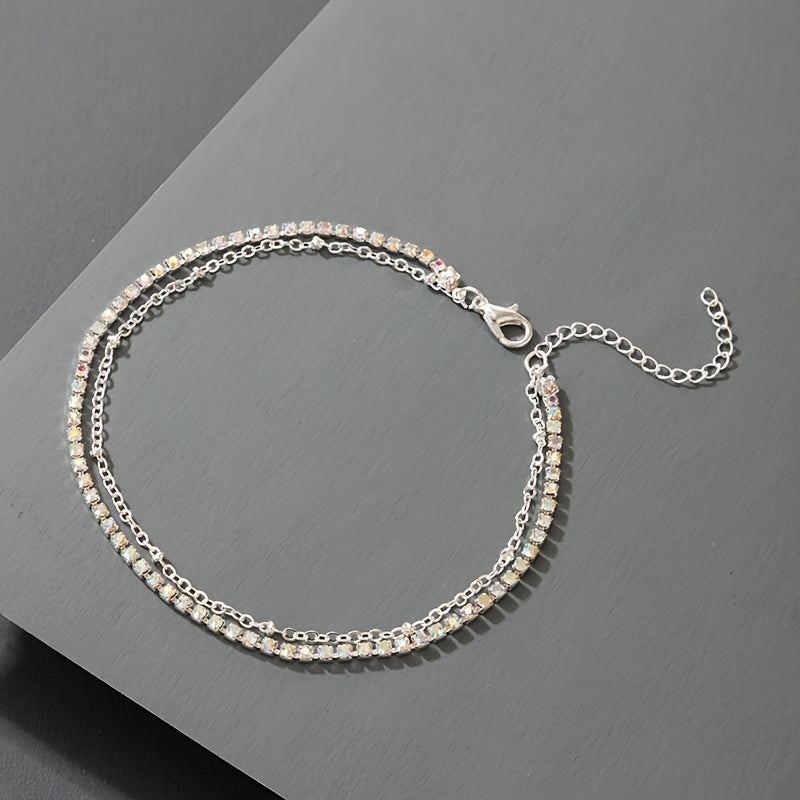 Colorful Zircon Punk Style Chain Anklet for Party Nightclub