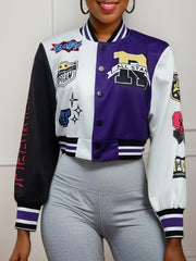 Button Front Varsity Jacket Casual Long Sleeve Baseball Neck Outerwear