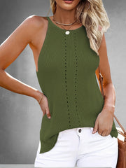 Knitted Side Split Tank Top Casual Crew Neck Sleeveless Tank Top