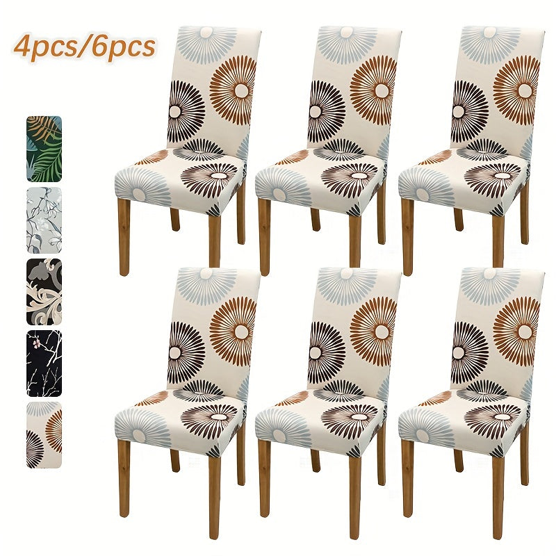 6pcs Printed Elastic Chair Covers Dining Chair Slipcovers for Home Decor