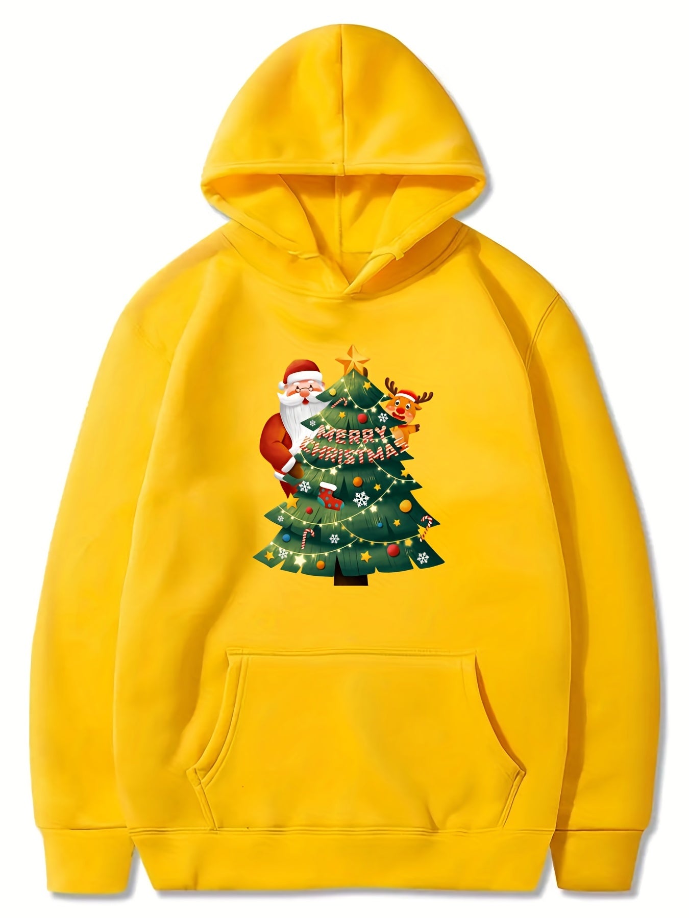 Girls Santa Print Hooded Sweatshirt Casual Pullover for Party Holiday