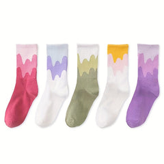 10 Pairs Colorblock Crew Socks Comfy & Breathable Women's Stockings