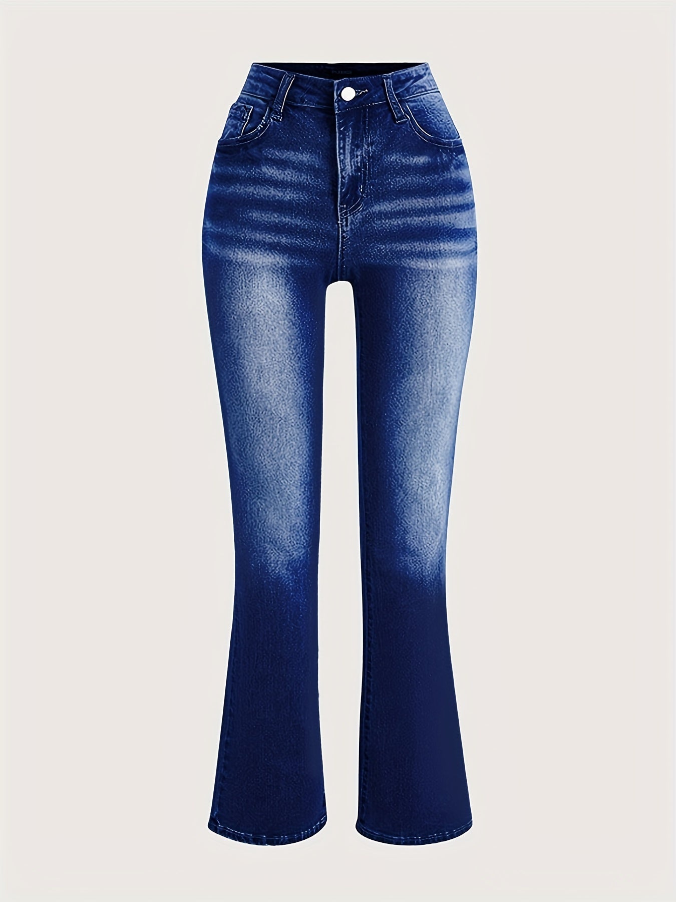 High Stretch Flared Jeans Wide Legs Slash Pockets Bell Bottom Denim Pants