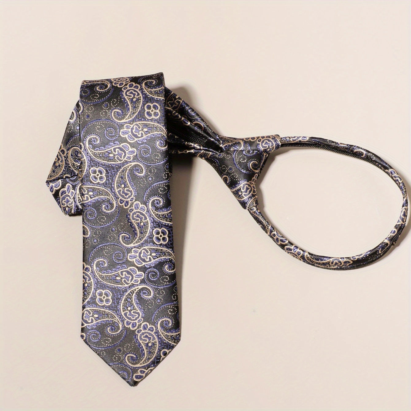 Men's Business Cashew Pattern Zipper Lazy Easy Tie