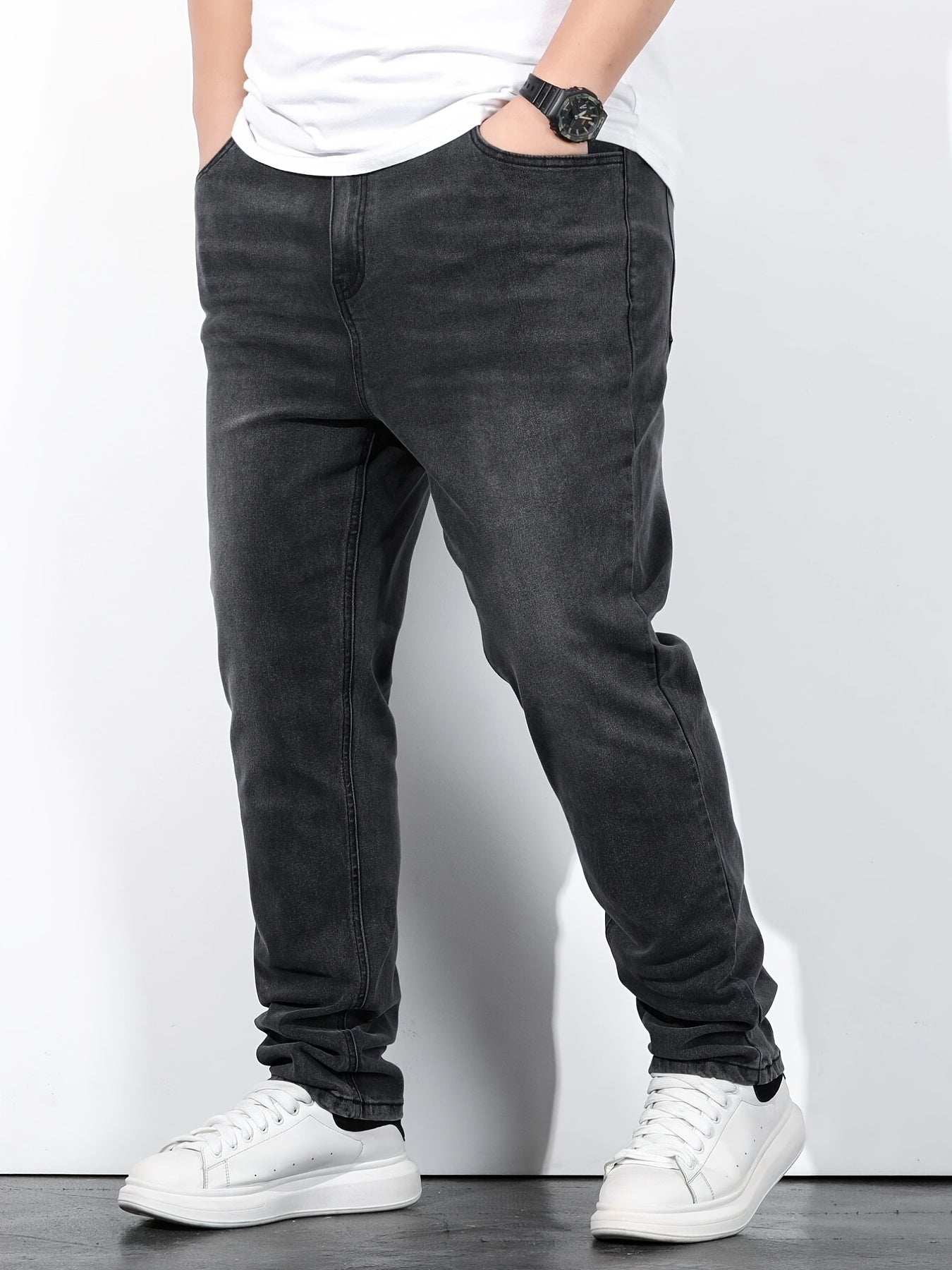 Men's Washed Cotton Slim Fit Mid Stretch Jeans