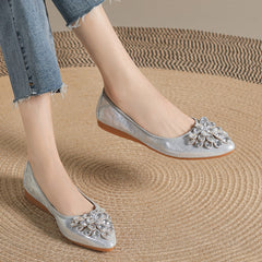 Rhinestone Decor Ballet Flats Pointed Toe Slip On Shoes
