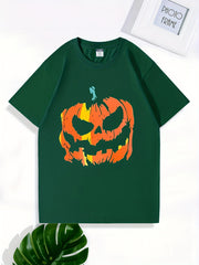 Halloween Pumpkin Pattern Print Men's Graphic Crew Neck Active T shirt