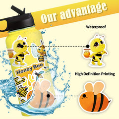 50pcs Bee Water Bottle Stickers Vinyl Waterproof Stickers for Laptop Skateboard