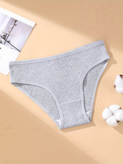 4pcs Solid Ribbed Briefs Comfy Intimates Panties Women's Lingerie