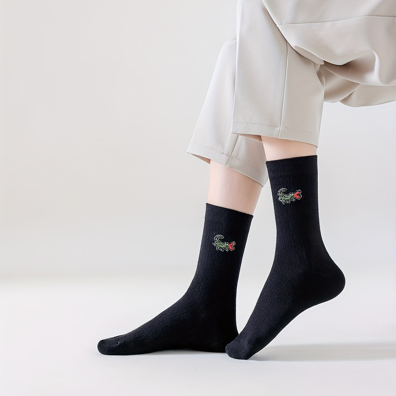 5 Pairs Funny Crocodile Print Crew Socks Women's Stockings