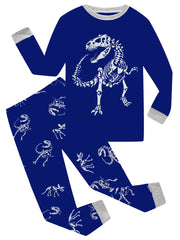 2pcs Dino Skeleton Print Kid's Pajama Set Reflective Pattern Comfy PJ