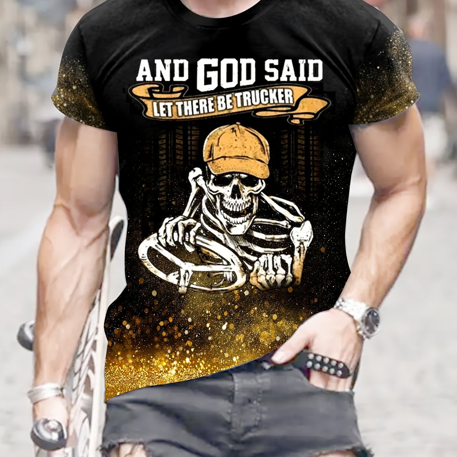 Skeleton Print Men's Graphic T shirt for Summer