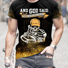 Skeleton Print Men's Graphic T shirt for Summer