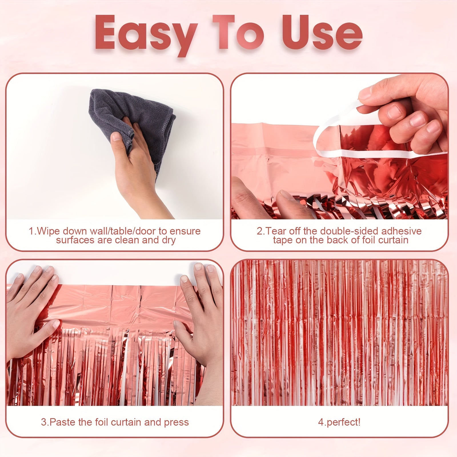 4pcs Rose Golden Foil Fringe Backdrop Curtains Birthday Party Decorations