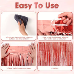 4pcs Rose Golden Foil Fringe Backdrop Curtains Birthday Party Decorations