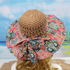 Paisley Print Sun Hat Wide Brim Straw Boho Beach Hat